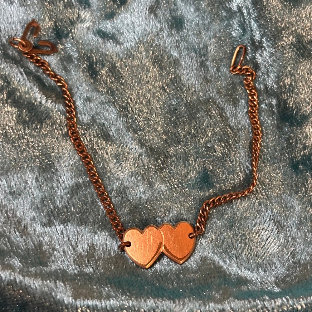 Webster Kids VTG 1/20‎ 12K GF Rose Gold Double Heart Bracelet Sister Hook 2g